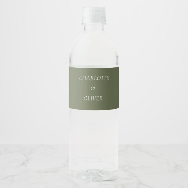 Minimalist Sage Green Wedding Water Bottle Label (Front)