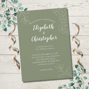 Minimalist Sage Green White Floral Modern Wedding Invitation