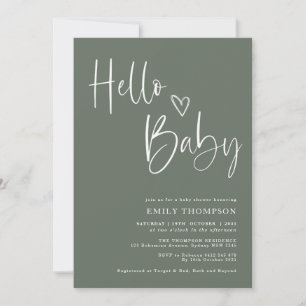 Minimalist Sage Green White Neutral Baby Shower Invitation