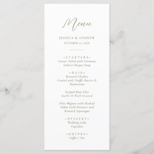 Minimalist Sage Green & White Simple Wedding Menu
