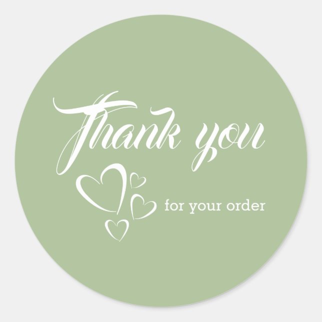 Minimalist Sage Green White Thank You Business Classic Round Sticker (Front)