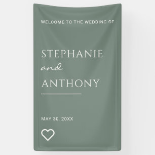 Minimalist Sage Green with Heart Modern Wedding Banner