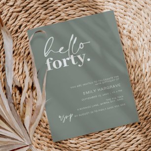 Minimalist Sage Hello Forty 40 Birthday Party Invitation