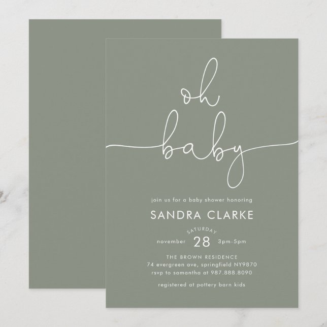 Minimalist Sage Modern Baby Shower Invitation (Front/Back)