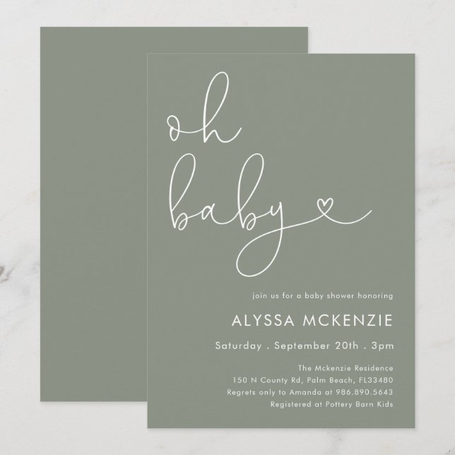 Minimalist Sage Modern Baby Shower Invitation (Front/Back)