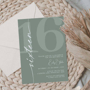 Minimalist Sage Sixteen 16th Birthday Party Invitation