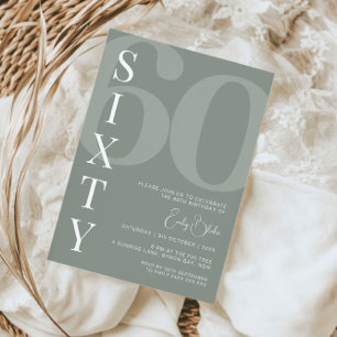 Minimalist Sage Sixty 60th Birthday Party Invitation