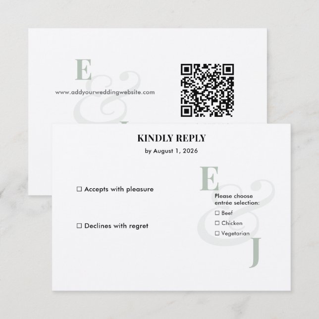 Minimalist Sage Small 2 RSVP Card | QR Code (Front/Back)