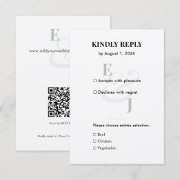 Minimalist Sage Small Wedding RSVP Card | QR Code