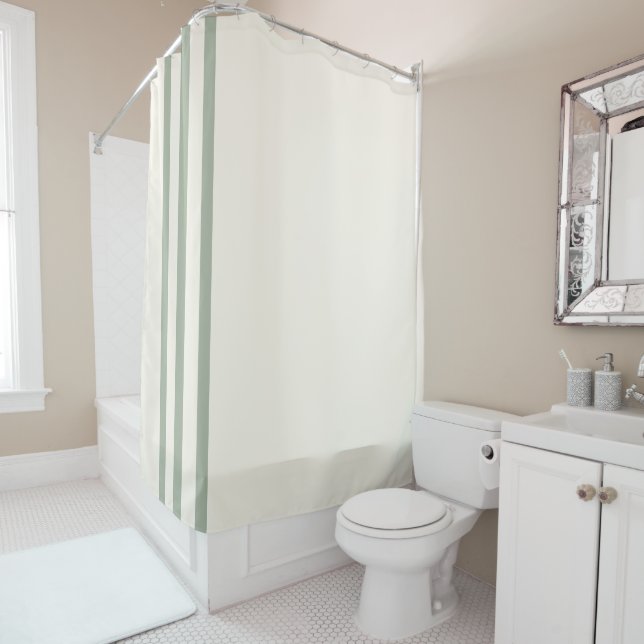 Minimalist Sage Stripe  Shower Curtain (In Situ)