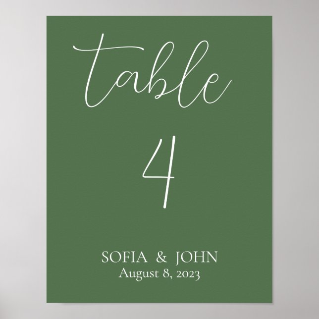 Minimalist Sage Table Number Sign   (Front)