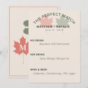 Minimalist Sage Terracotta Fall Boho Wedding Bar Menu