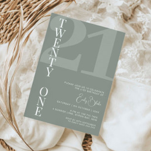 Minimalist Sage Twenty One 21st Birthday Party Invitation