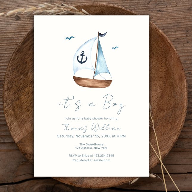 Minimalist Sailboat Anchor Baby Shower  Invitation (Minimalist Sailboat Anchor Baby Shower Invitation)