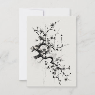 Minimalist Sakura Ink Blossom Thank You Card
