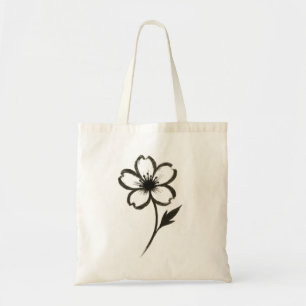 Minimalist Sakura – Ink Brush Cherry Blossom on Tote Bag