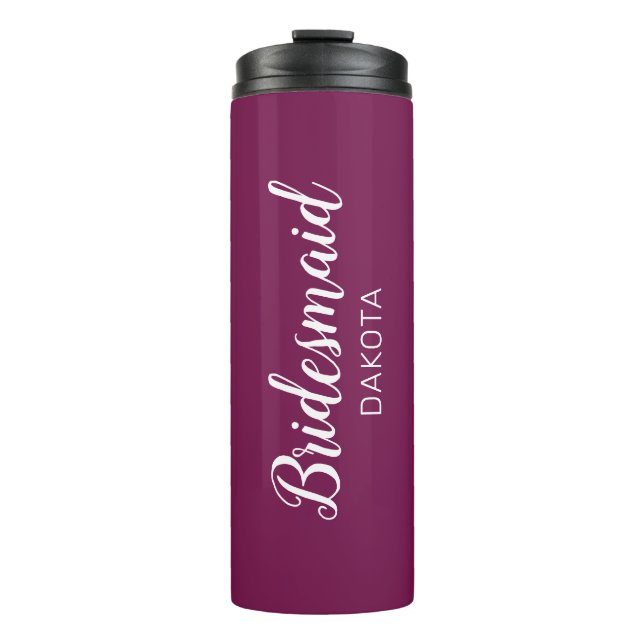 Minimalist Sangria Purple Bridesmaid Name Thermal Tumbler (Front)