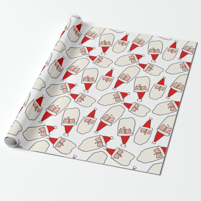 Minimalist Santa Claus Faces Christmas Pattern Wrapping Paper (Unrolled)
