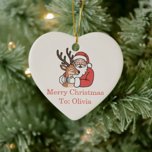 Minimalist Santa & Deer Line Art Christmas Ceramic Tree Decoration