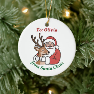 Minimalist Santa & Deer Line Art Christmas  Ceramic Tree Decoration