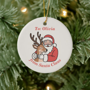 Minimalist Santa & Deer Line Art Christmas Ceramic Tree Decoration