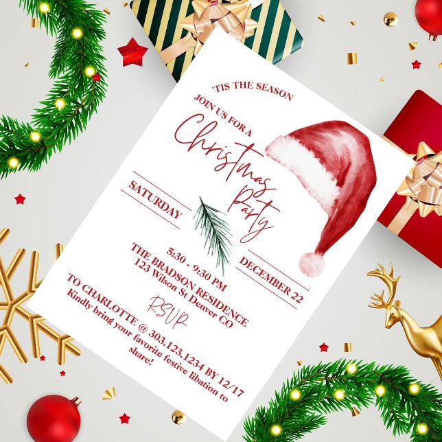  Minimalist Santa Hat Boho Custom Christmas Party Invitation (Creator Uploaded)
