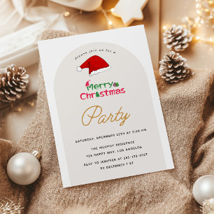Minimalist Santa Hat Merry Christmas Party Invitation