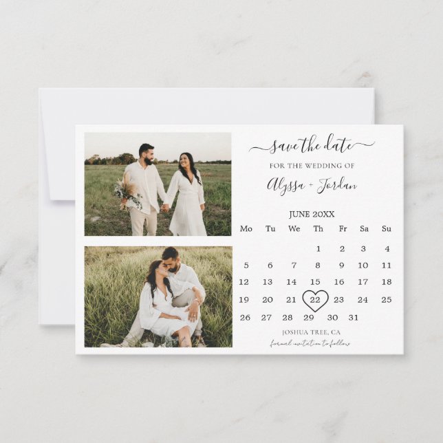 Minimalist Save the Date Calendar with Photo (Front)