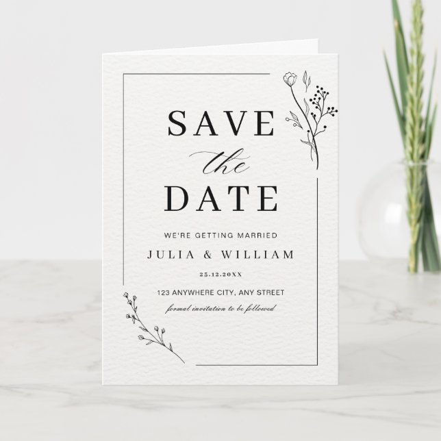 Minimalist Save the Date Floral Modern Wedding Card (Front)