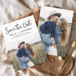 Minimalist Save the Date Handwritten Photo<br><div class="desc">Modern and Elegant Handwritten Script Photo Save the Date Wedding Card. The save the date invitation card includes a chic and stylish typography with a simple and minimalist design on a white background that you can add your customised engagement photograph picture to.</div>