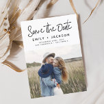 Minimalist Save the Date Handwritten Photo<br><div class="desc">Modern and Elegant Handwritten Script Photo Save the Date Wedding Card. The save the date invitation card includes a chic and stylish typography with a simple and minimalist design on a white background that you can add your customised engagement photograph picture to.</div>