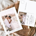 Minimalist Save the Date Postcard Script Photo<br><div class="desc">Wedding Save the Date Cards that have a photo on the front. The Save the Date cards contain a modern hand lettered cursive script typography that are elegant,  simple and modern to use after you minimalist simple wedding day celebration.</div>