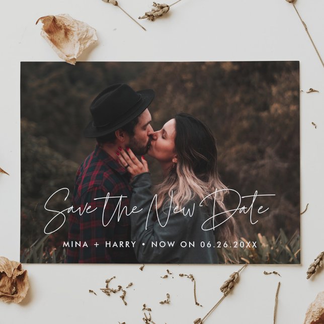 Minimalist Save the new date wedding update photo Announcement (Creator Uploaded)