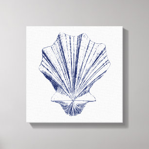 Minimalist Scallop Seashell in Blue Canvas Print