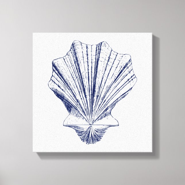Minimalist Scallop Seashell in Blue Canvas Print (Front)