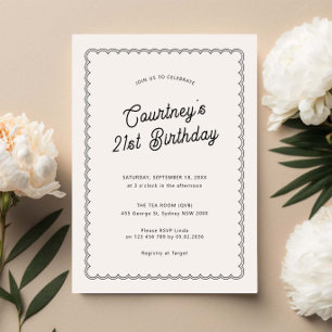 Minimalist scalloped 21st birthday party invitation