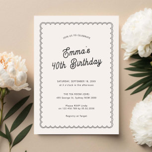 Minimalist scalloped 40th birthday party invitation