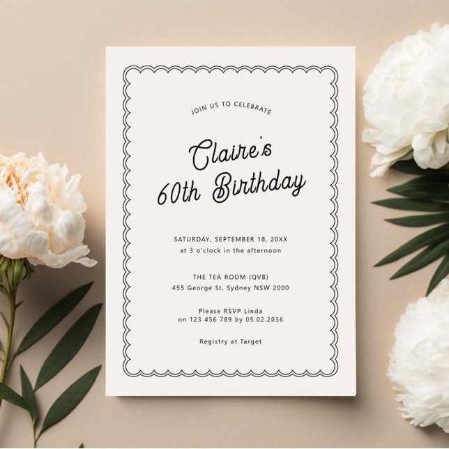 Minimalist scalloped 60th birthday party invitation (Creator Uploaded)