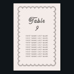 Minimalist scalloped Border Table Number w/names<br><div class="desc">Designed to coordinate with our Scalloped Border Collection, this minimalist table number features a classic design with a unique twist - the scalloped border is one of a kind, and will surely add a slight retro feel to this card. If you want to catch your guest's attention with this unique...</div>