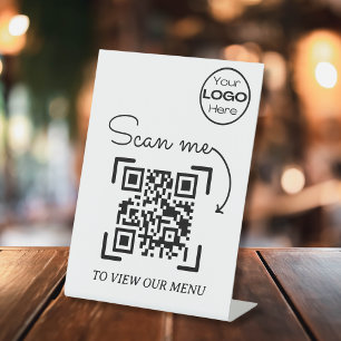 Minimalist Scan Me Menu Business Logo QR Code Pedestal Sign