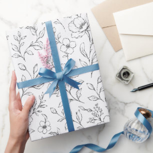 Minimalist Scandinavian Floral Line Art Wrapping Paper
