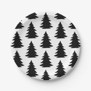 Minimalist Scandinavian Folk Black Christmas Tree  Paper Plate