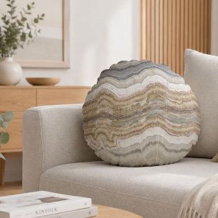 minimalist scandinavian granite brown grey marble round cushion