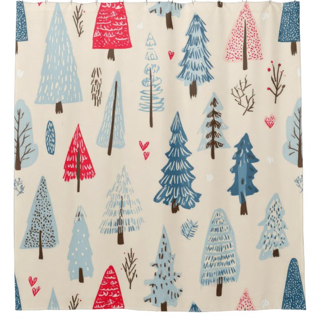 Minimalist Scandinavian Tree Forest Pattern Shower Curtain (Front)