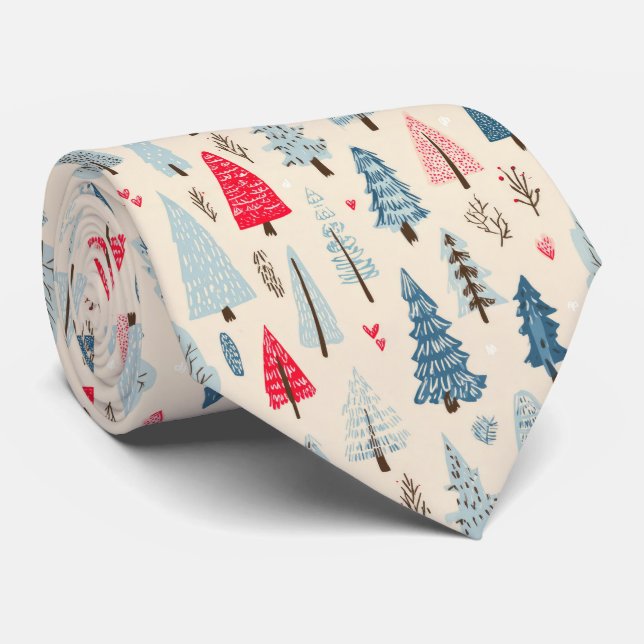 Minimalist Scandinavian Tree Forest Pattern Tie (Rolled)