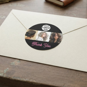 Minimalist Scissors Pink Black Photo Hair Salon Classic Round Sticker