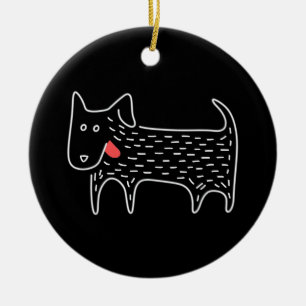 Minimalist Scottie Terrier Red Tongue Doodle Dog Ceramic Tree Decoration