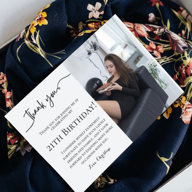 Minimalist script 21th birthday  thank you card (Creator Uploaded)