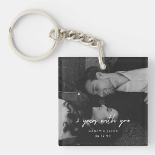 Minimalist Script 2-Year Anniversary Couple Photo Key Ring