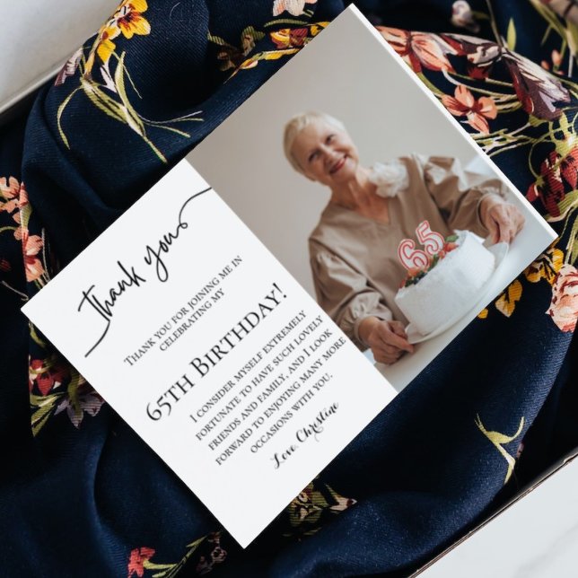 Minimalist script 65th birthday  thank you card (Creator Uploaded)